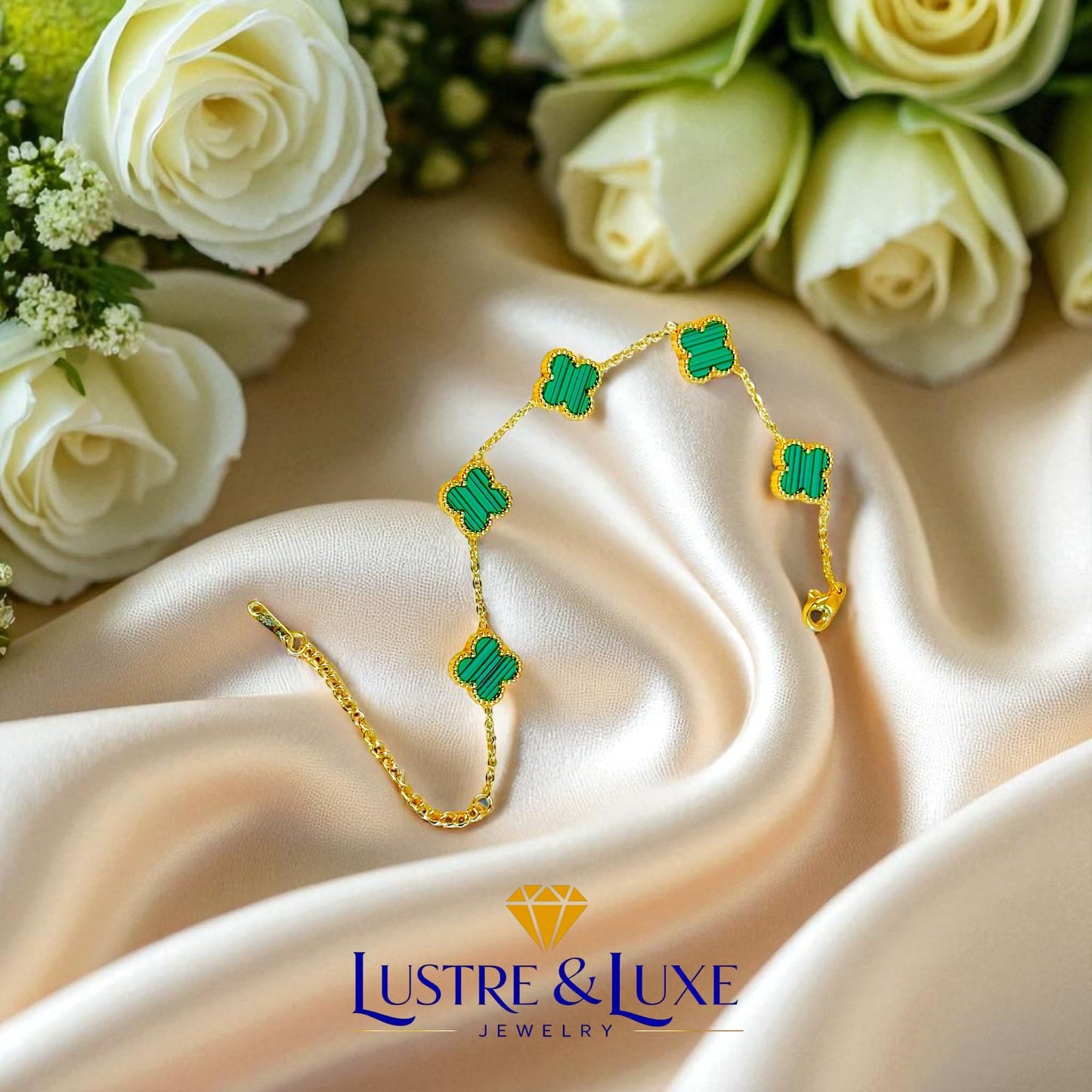 Four Leaf Clover Bracelet for Women – 18K Gold Plated 316L Stainless Steel, Double-Sided Mother of Pearl, Adjustable Lucky Charm Link Bracelet, Elegant Jewelry Gift for Her, Comes with gift Box.