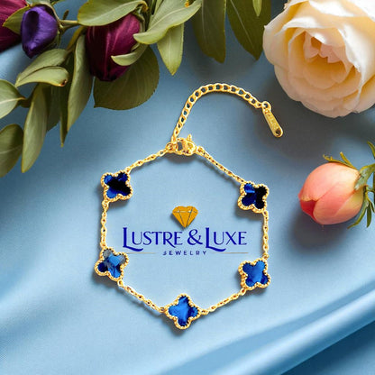 Four Leaf Clover Bracelet for Women - 18K Gold Plated 316L Stainless Steel, Double-Sided Mother of Pearl Charm, Adjustable Link Lucky Bracelet, Elegant Jewelry Gift for Her with Gift Box