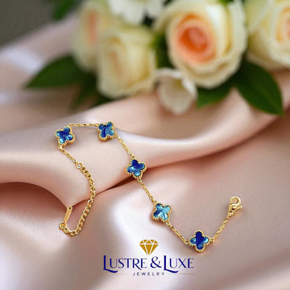 Four Leaf Clover Bracelet for Women - 18K Gold Plated 316L Stainless Steel, Double-Sided Mother of Pearl Charm, Adjustable Link Lucky Bracelet, Elegant Jewelry Gift for Her with Gift Box