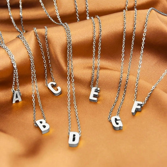 Initial Letter Necklace for Women – White Gold Plated 316L Stainless Steel, 15.5” + 2” Extender, Dainty Personalized Pendant Jewelry with Gift Box
