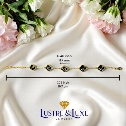 Clover Bracelet - Solid 925 Sterling Silver, 14K Vermeil Gold Plated, Evil Eye, Double Side Handcrafted Unique Glass Artwork , Adjustable Link, Comes in a Beautiful Gift Box, Perfect for Birthdays, Anniversaries, Valentine’s Day, or Mother’s Day.