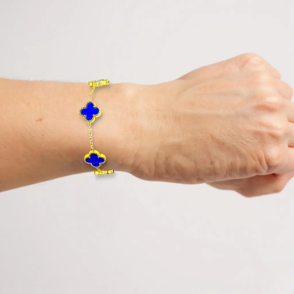 Four Leaf Clover Bracelet for Women – 18K Gold Plated 316L Stainless Steel, Double-Sided Mother of Pearl, Adjustable Lucky Charm Link Bracelet, Elegant Jewelry Gift for Her, Comes with gift Box.