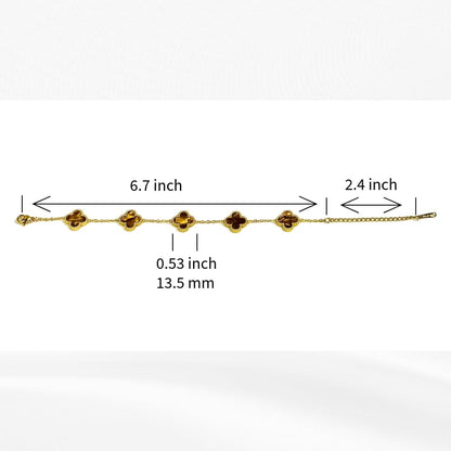 Four Leaf Lucky Clover Bracelet for Women, 18K Gold Plated Stainless Steel, Double Side Unique Mother Pearl Colors, Adjustable Link, Free Valentines Gift Box, Great Gift For Her.