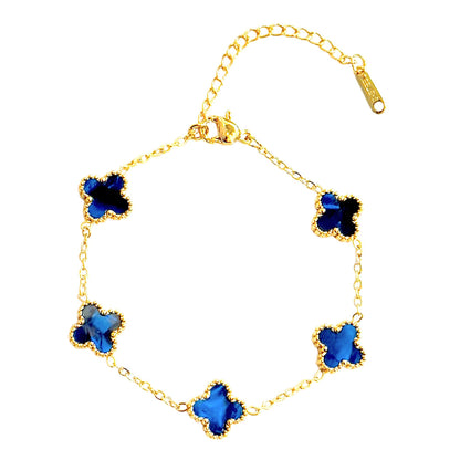 Four Leaf Clover Bracelet for Women - 18K Gold Plated 316L Stainless Steel, Double-Sided Mother of Pearl Charm, Adjustable Link Lucky Bracelet, Elegant Jewelry Gift for Her with Gift Box