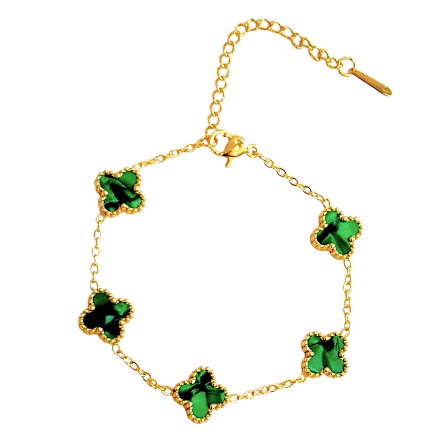 Four Leaf Clover Bracelet for Women - 18K Gold Plated 316L Stainless Steel, Double-Sided Mother of Pearl Charm, Adjustable Link Lucky Bracelet, Elegant Jewelry Gift for Her with Gift Box