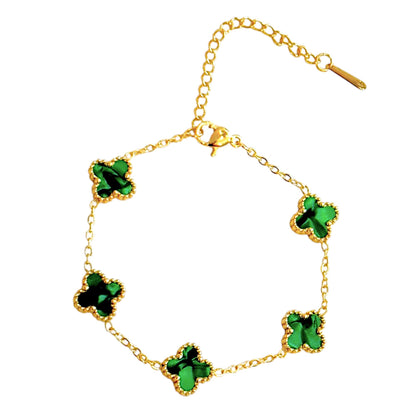 Four Leaf Clover Bracelet for Women - 18K Gold Plated 316L Stainless Steel, Double-Sided Mother of Pearl Charm, Adjustable Link Lucky Bracelet, Elegant Jewelry Gift for Her with Gift Box