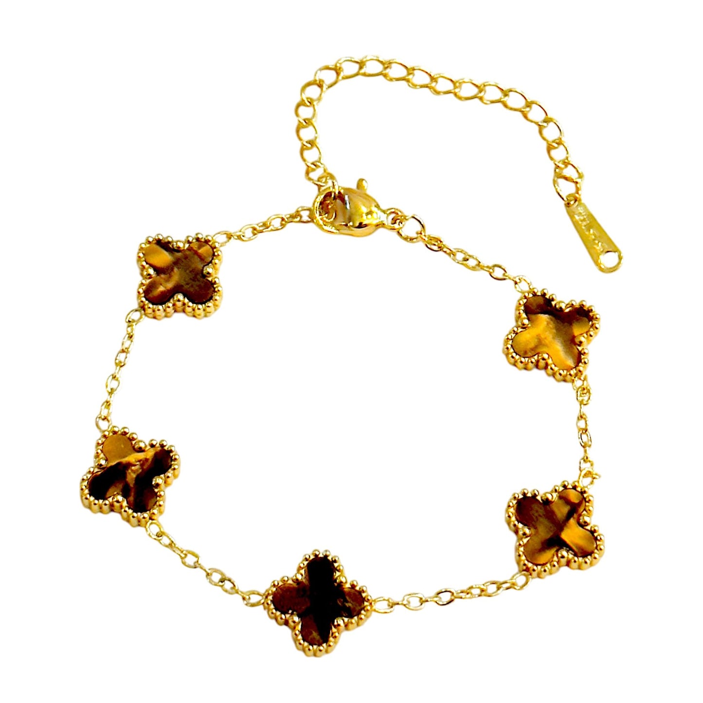 Four Leaf Clover Bracelet for Women - 18K Gold Plated 316L Stainless Steel, Double-Sided Mother of Pearl Charm, Adjustable Link Lucky Bracelet, Elegant Jewelry Gift for Her with Gift Box