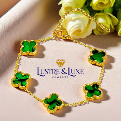 Four Leaf Clover Bracelet for Women – 18K Gold Plated 316L Stainless Steel, Double-Sided Mother of Pearl, Adjustable Lucky Charm Link Bracelet, Elegant Jewelry Gift for Her, Comes with gift Box.