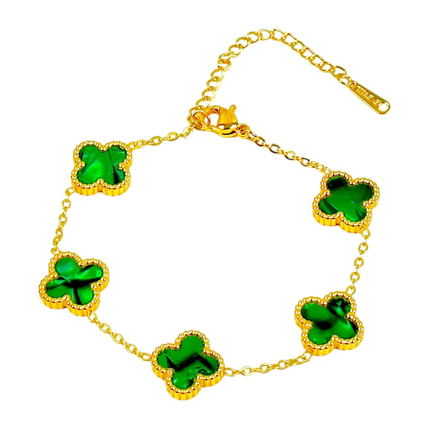 Four Leaf Clover Bracelet for Women – 18K Gold Plated 316L Stainless Steel, Double-Sided Mother of Pearl, Adjustable Lucky Charm Link Bracelet, Elegant Jewelry Gift for Her, Comes with gift Box.