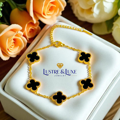 Four Leaf Clover Bracelet for Women – 18K Gold Plated 316L Stainless Steel, Double-Sided Mother of Pearl, Adjustable Lucky Charm Link Bracelet, Elegant Jewelry Gift for Her, Comes with gift Box.