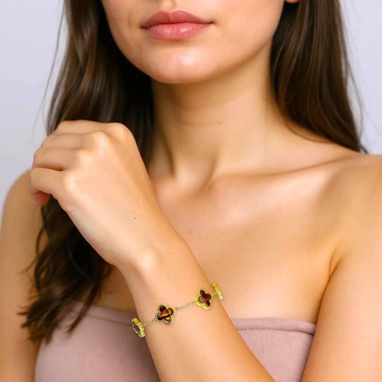 Four Leaf Clover Bracelet for Women – 18K Gold Plated 316L Stainless Steel, Double-Sided Mother of Pearl, Adjustable Lucky Charm Link Bracelet, Elegant Jewelry Gift for Her, Comes with gift Box.