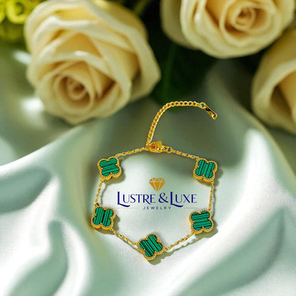 Four Leaf Clover Bracelet for Women – 18K Gold Plated 316L Stainless Steel, Double-Sided Mother of Pearl, Adjustable Lucky Charm Link Bracelet, Elegant Jewelry Gift for Her, Comes with gift Box.