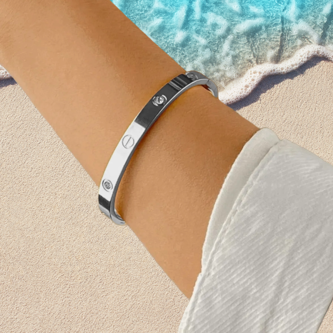 Nail Bangle Bracelet – 18K White Gold Plated, 316L Stainless Steel, Modern Minimalist Jewelry for Women