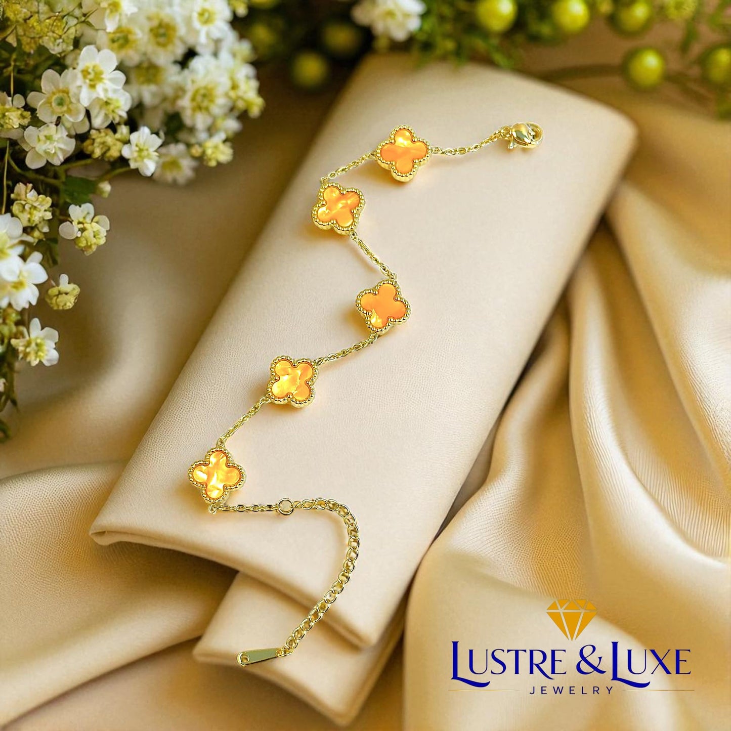 Four Leaf Clover Bracelet for Women – 18K Gold Plated 316L Stainless Steel, Double-Sided Mother of Pearl, Adjustable Lucky Charm Link Bracelet, Elegant Jewelry Gift for Her, Comes with gift Box.