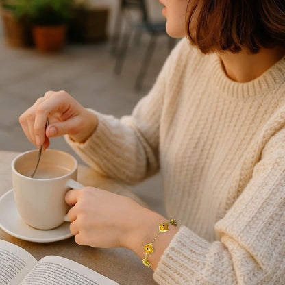 Clover Bracelet - Solid 925 Sterling Silver, 14K Vermeil Gold Plated, Evil Eye, Double Side Handcrafted Unique Glass Artwork , Adjustable Link, Comes in a Beautiful Gift Box, Perfect for Birthdays, Anniversaries, Valentine’s Day, or Mother’s Day.