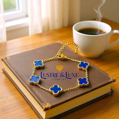 Four Leaf Clover Bracelet for Women – 18K Gold Plated 316L Stainless Steel, Double-Sided Mother of Pearl, Adjustable Lucky Charm Link Bracelet, Elegant Jewelry Gift for Her, Comes with gift Box.