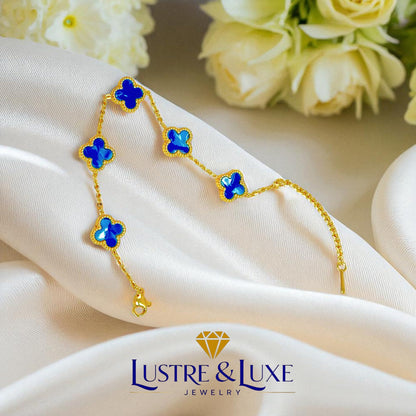 Four Leaf Clover Bracelet for Women – 18K Gold Plated 316L Stainless Steel, Double-Sided Mother of Pearl, Adjustable Lucky Charm Link Bracelet, Elegant Jewelry Gift for Her, Comes with gift Box.