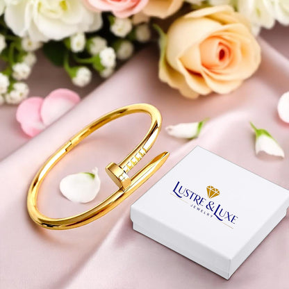 Nail Bangle Bracelet – 18K White Gold Plated, 316L Stainless Steel, Modern Minimalist Jewelry for Women