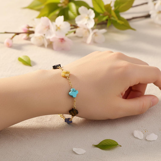 Clover Chakra Bracelet – Natural Stone Healing Jewelry – Gold Adjustable Bracelet