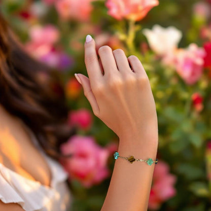 Clover Chakra Bracelet – Natural Stone Healing Jewelry – Gold Adjustable Bracelet