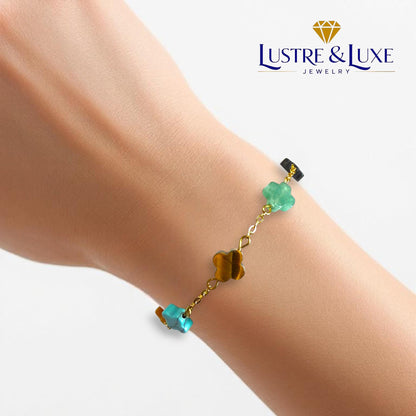 Clover Chakra Bracelet – Natural Stone Healing Jewelry – Gold Adjustable Bracelet