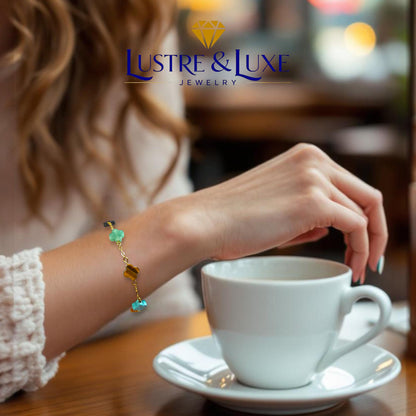 Clover Chakra Bracelet – Natural Stone Healing Jewelry – Gold Adjustable Bracelet