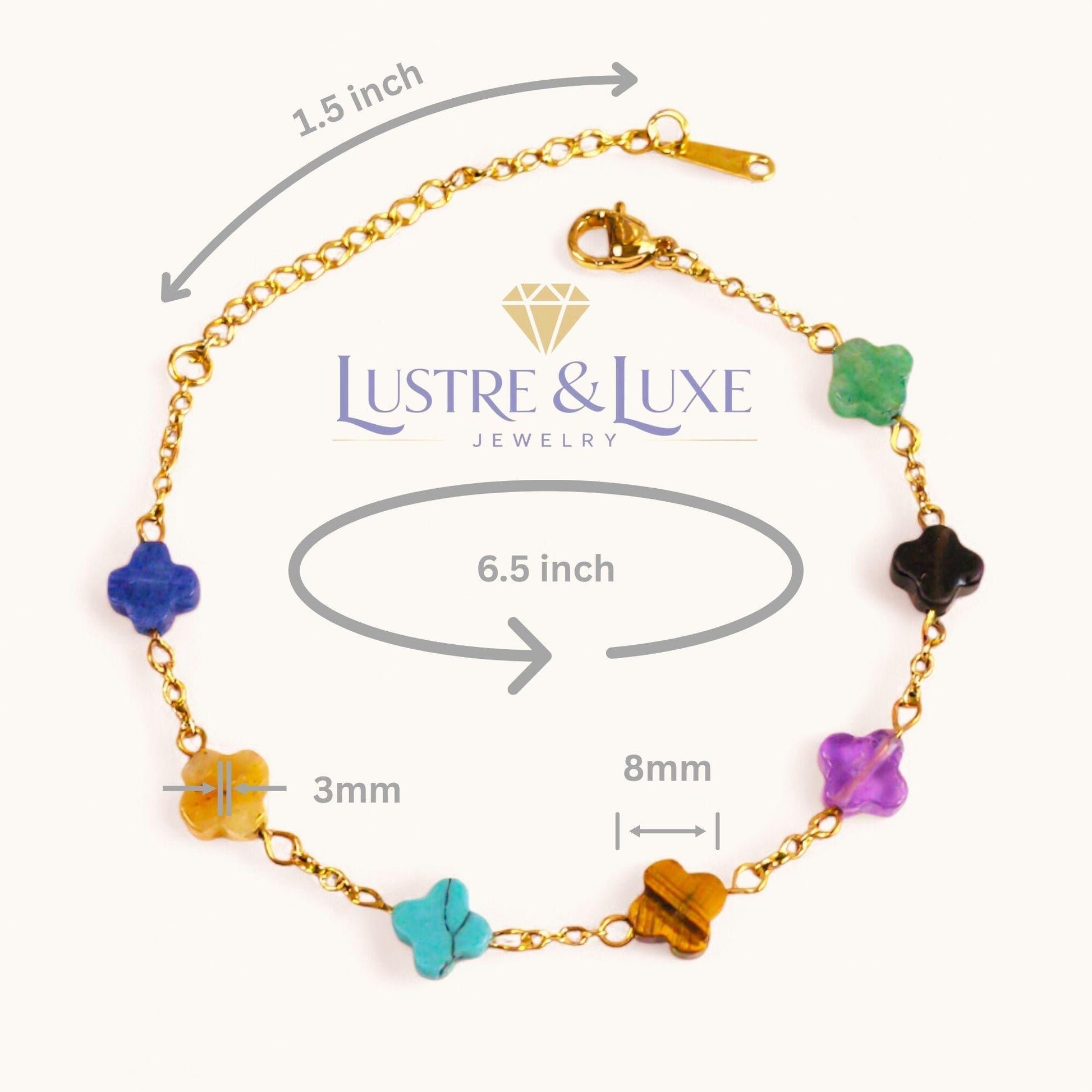 Clover Chakra Bracelet – Natural Stone Healing Jewelry – Gold Adjustable Bracelet