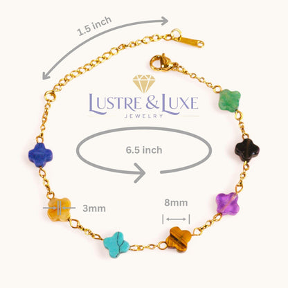 Clover Chakra Bracelet – Natural Stone Healing Jewelry – Gold Adjustable Bracelet