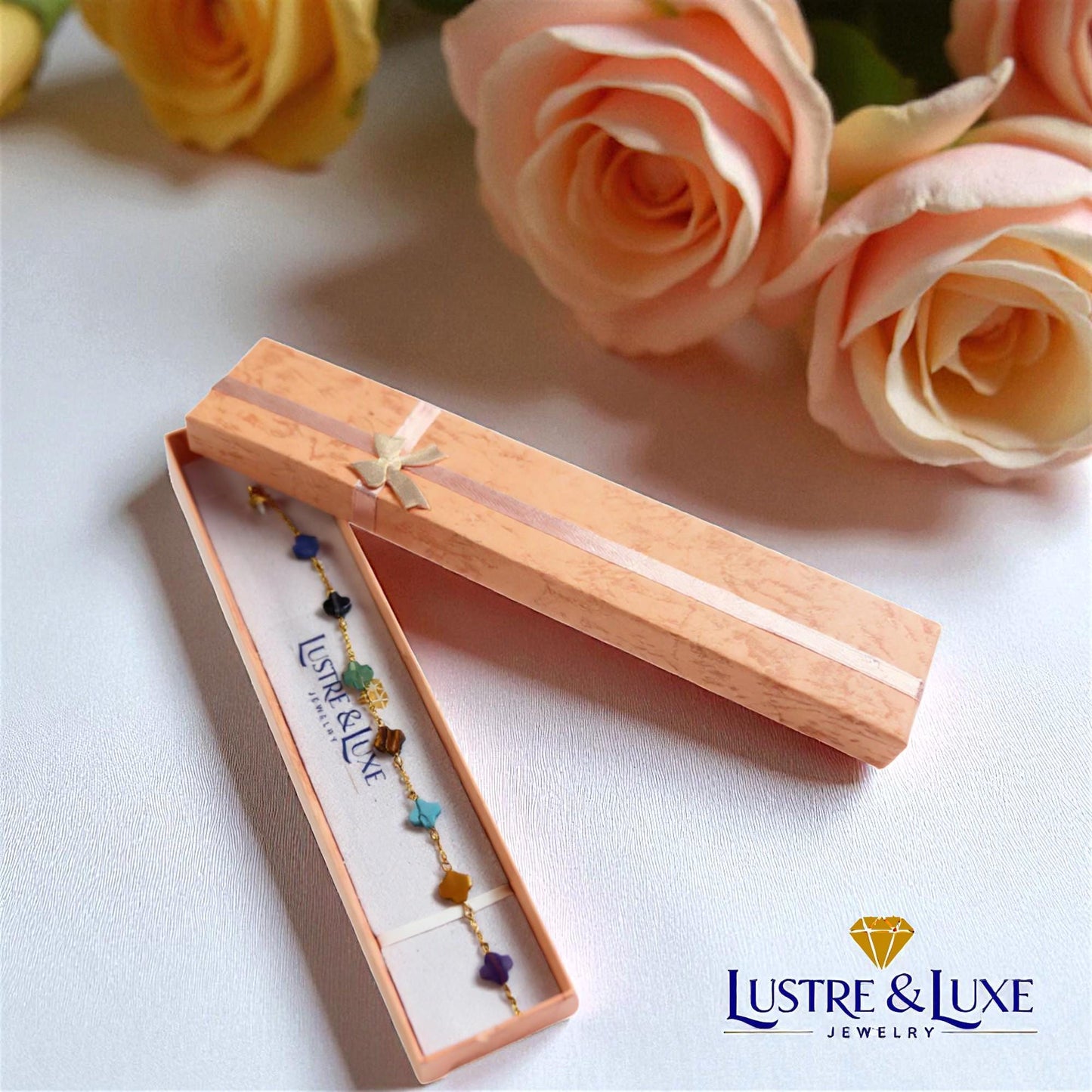 Clover Chakra Bracelet – Natural Stone Healing Jewelry – Gold Adjustable Bracelet