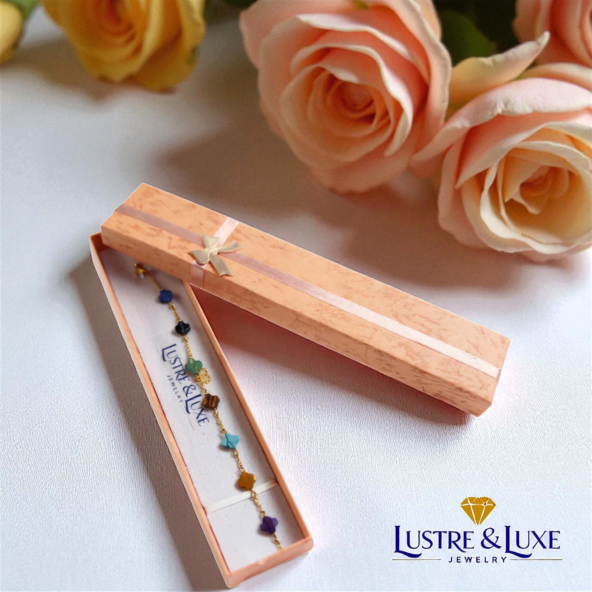 Clover Chakra Bracelet – Natural Stone Healing Jewelry – Gold Adjustable Bracelet