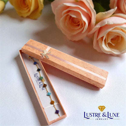 Clover Chakra Bracelet – Natural Stone Healing Jewelry – Gold Adjustable Bracelet