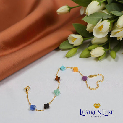 Clover Chakra Bracelet – Natural Stone Healing Jewelry – Gold Adjustable Bracelet