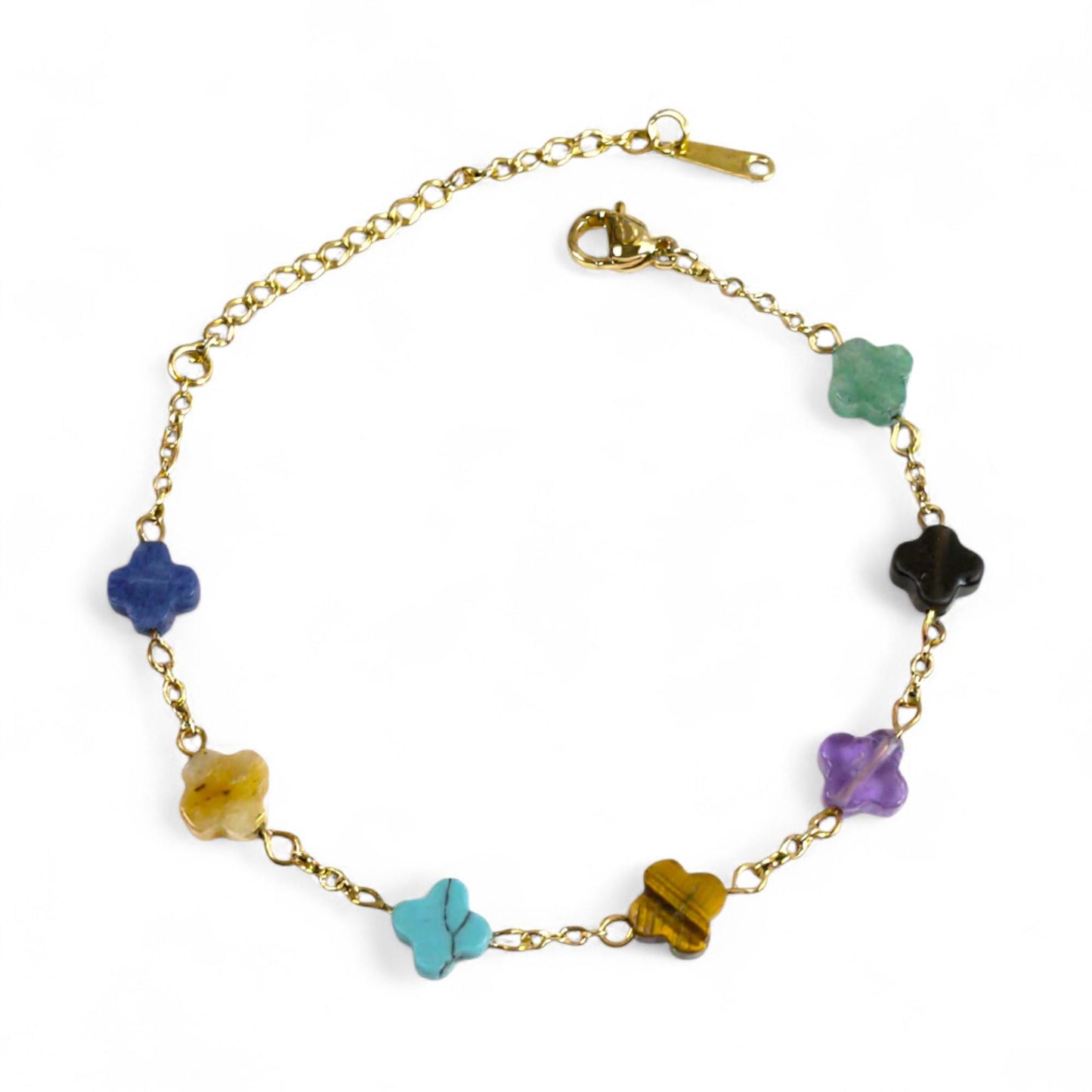 Clover Chakra Bracelet – Natural Stone Healing Jewelry – Gold Adjustable Bracelet