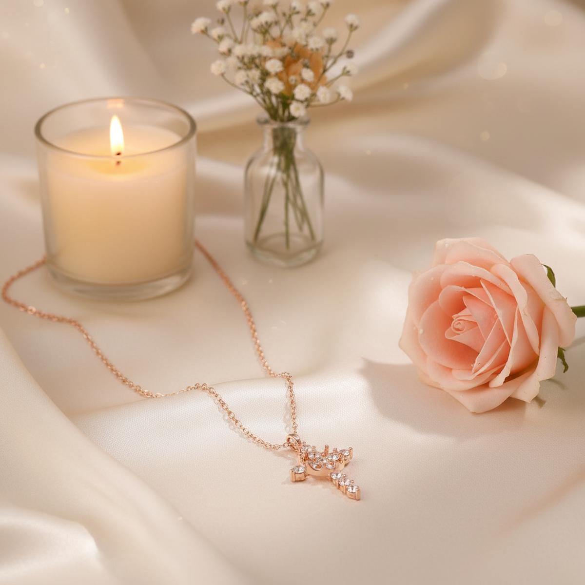 Cubic Zirconia Cross Necklace, Gold Silver Christian Pendant, Faith Jewelry Gift for Her