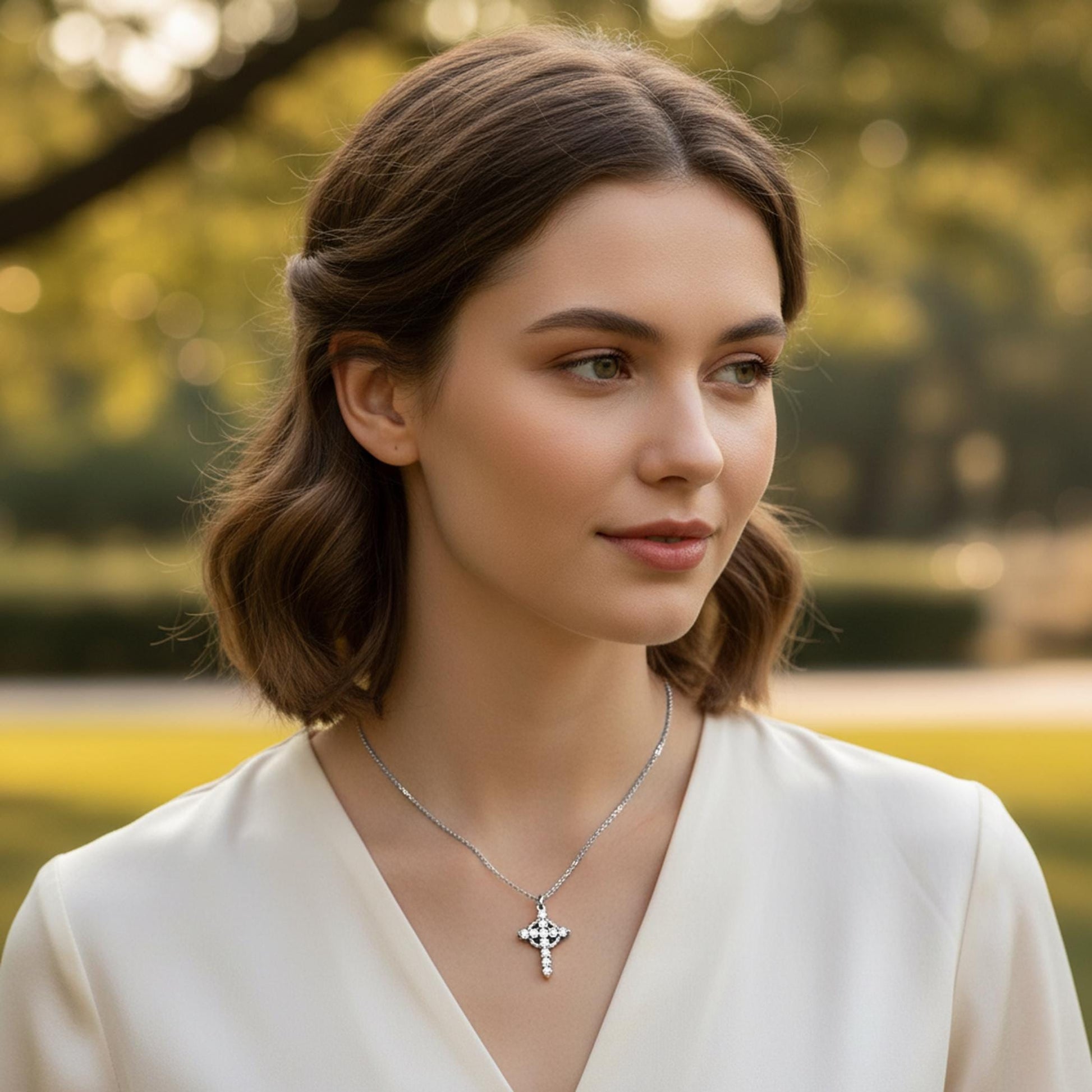 Cubic Zirconia Cross Necklace, Gold Silver Christian Pendant, Faith Jewelry Gift for Her