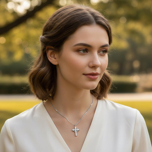 Cubic Zirconia Cross Necklace, Gold Silver Christian Pendant, Faith Jewelry Gift for Her