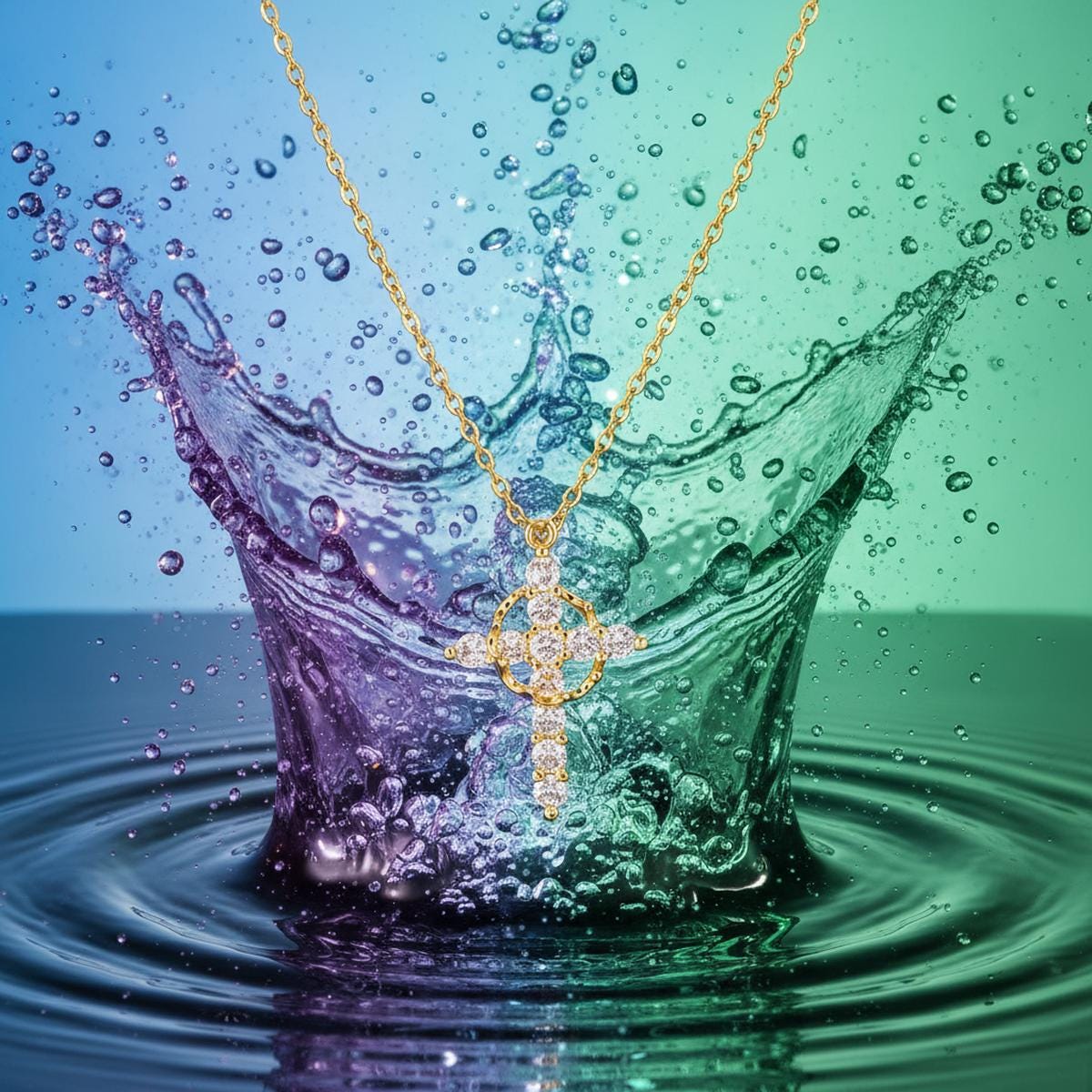 Cubic Zirconia Cross Necklace, Gold Silver Christian Pendant, Faith Jewelry Gift for Her