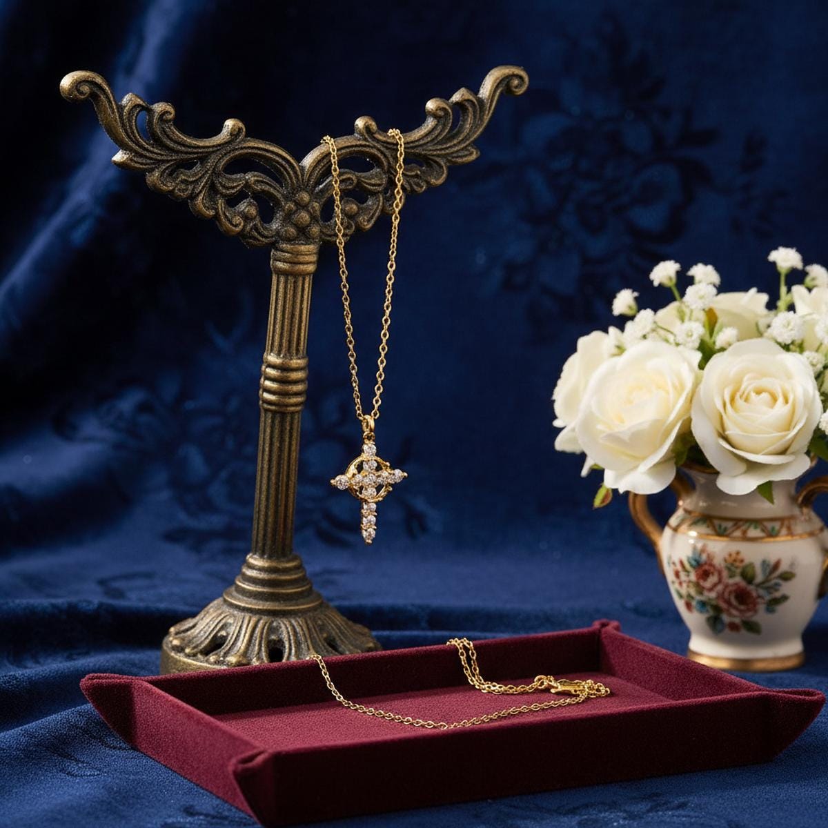 Cubic Zirconia Cross Necklace, Gold Silver Christian Pendant, Faith Jewelry Gift for Her