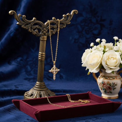 Cubic Zirconia Cross Necklace, Gold Silver Christian Pendant, Faith Jewelry Gift for Her