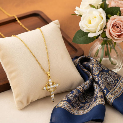 Cubic Zirconia Cross Necklace, Gold Silver Christian Pendant, Faith Jewelry Gift for Her