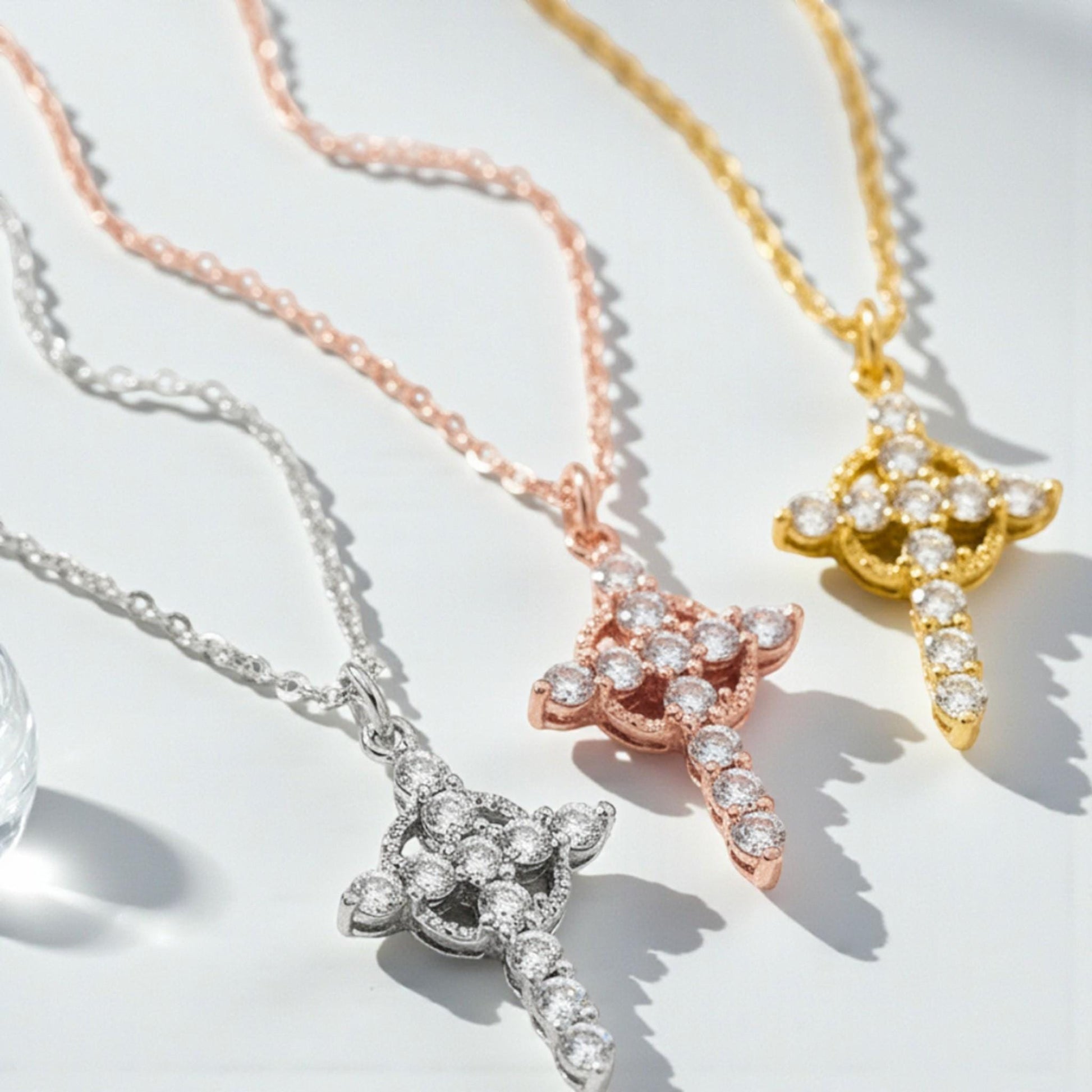 Cubic Zirconia Cross Necklace, Gold Silver Christian Pendant, Faith Jewelry Gift for Her