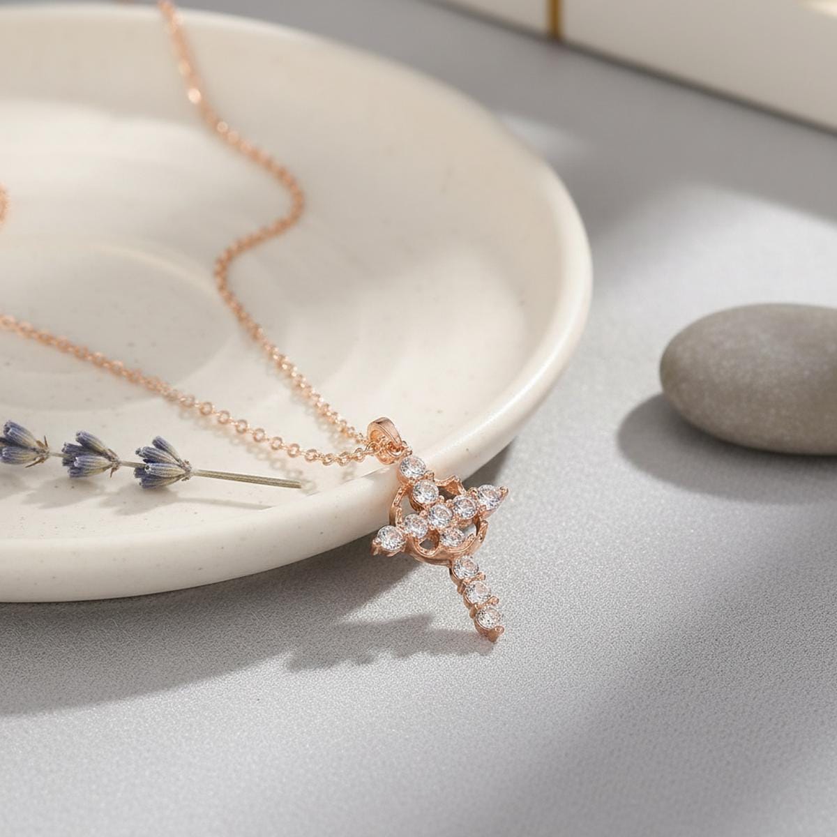 Cubic Zirconia Cross Necklace, Gold Silver Christian Pendant, Faith Jewelry Gift for Her