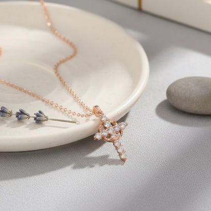 Cubic Zirconia Cross Necklace, Gold Silver Christian Pendant, Faith Jewelry Gift for Her
