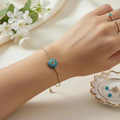 Evil Eye Adjustable Bracelet – Gold Slider Bracelet – Protection Jewelry