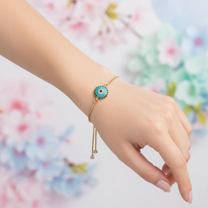 Evil Eye Adjustable Bracelet – Gold Slider Bracelet – Protection Jewelry