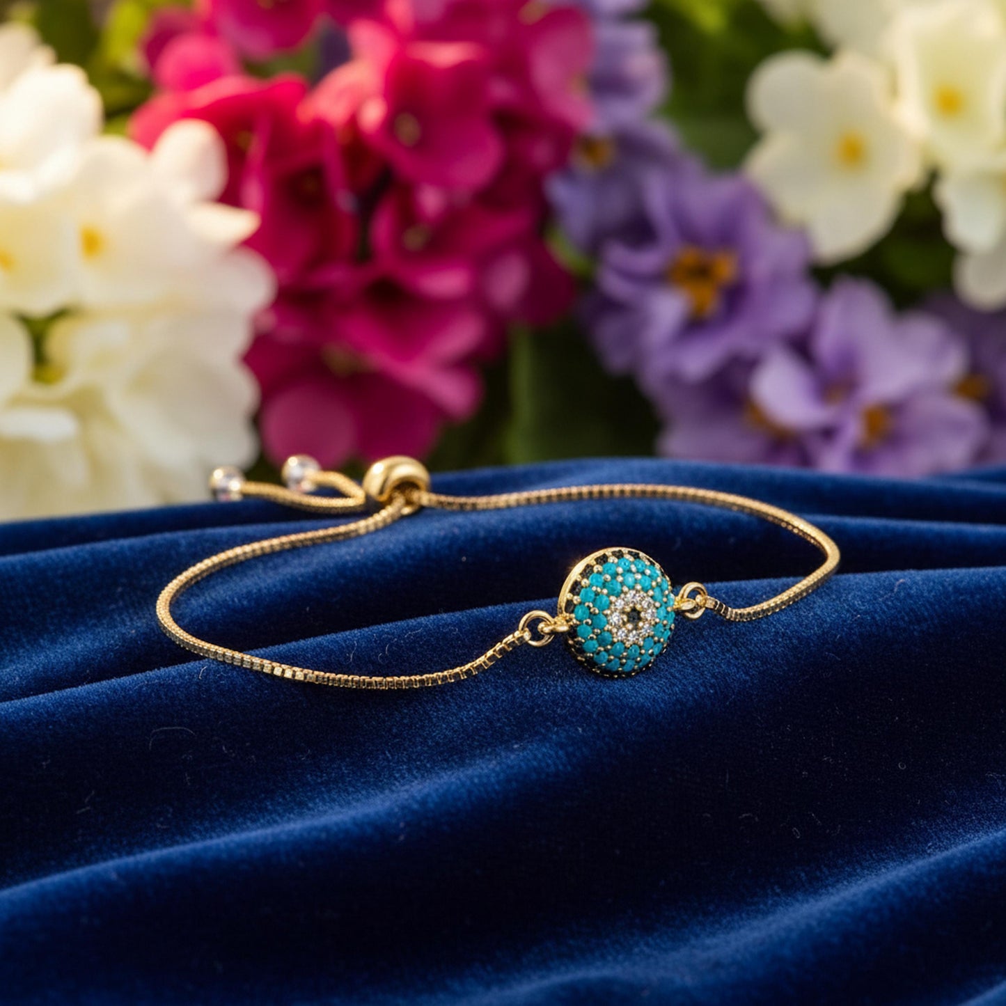 Evil Eye Adjustable Bracelet – Gold Slider Bracelet – Protection Jewelry