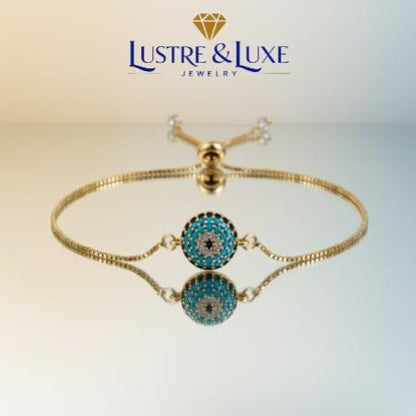 Evil Eye Adjustable Bracelet – Gold Slider Bracelet – Protection Jewelry