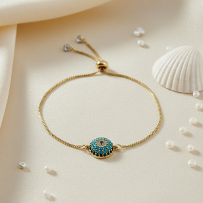 Evil Eye Adjustable Bracelet – Gold Slider Bracelet – Protection Jewelry