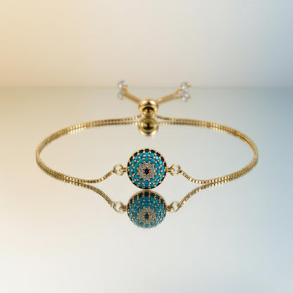 Evil Eye Adjustable Bracelet – Gold Slider Bracelet – Protection Jewelry