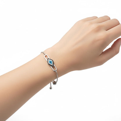 Evil Eye Adjustable Bracelet – Silver Slider Bracelet – Minimalist Protection Jewelry